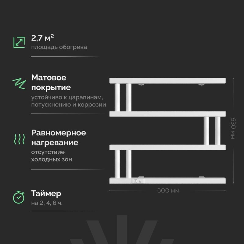 Полотенцесушитель электрический EWRIKA Пенелопа M 60х53, белый