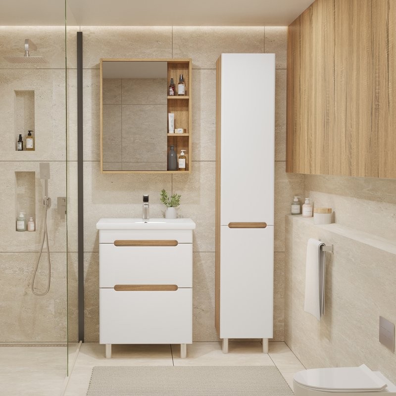 Тумба под раковину без столешницы SanStar Diva 50 напольная, матовая белая, дуб вотан