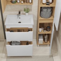 Тумба под раковину без столешницы SanStar Diva 50 напольная, матовая белая, дуб вотан