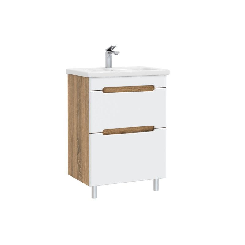 Тумба под раковину без столешницы SanStar Diva 50 напольная, матовая белая, дуб вотан