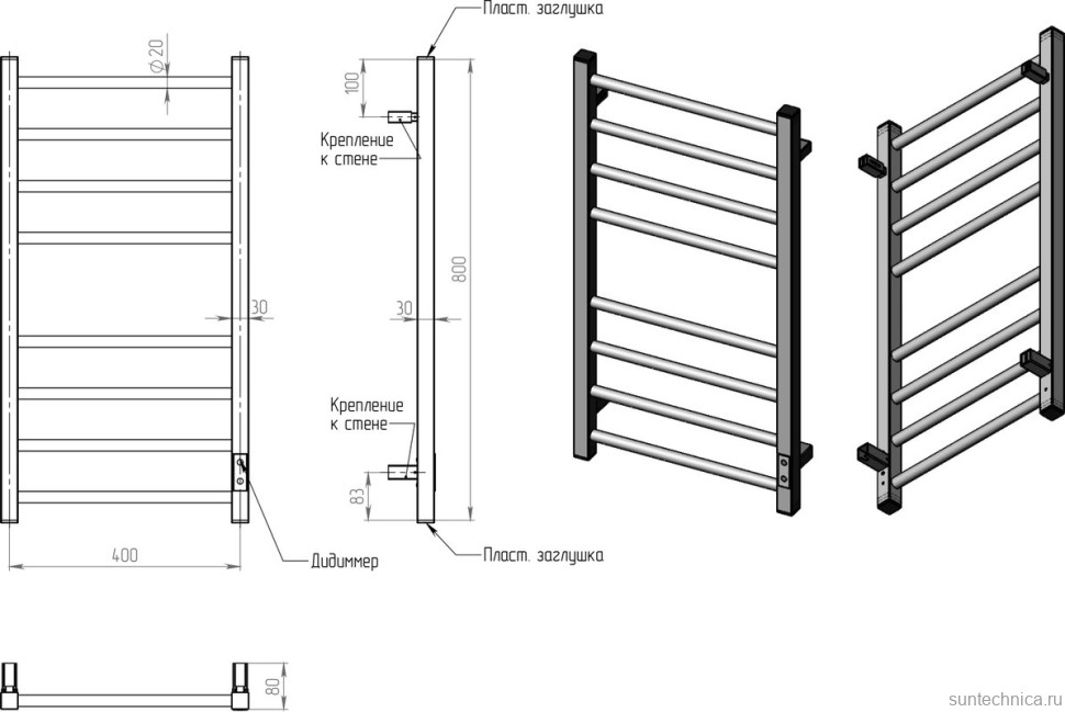 Полотенцесушитель электрический Двин S plaza neo 80х40, матовое золото