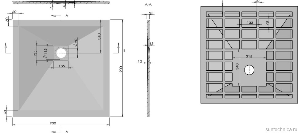 Поддон для душа Vincea VST-4SR9090G 90x90 серый, с сифоном