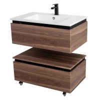 Тумба с раковиной Cezares Slider 100 подвесная, 2 ящика, орех дымчатый