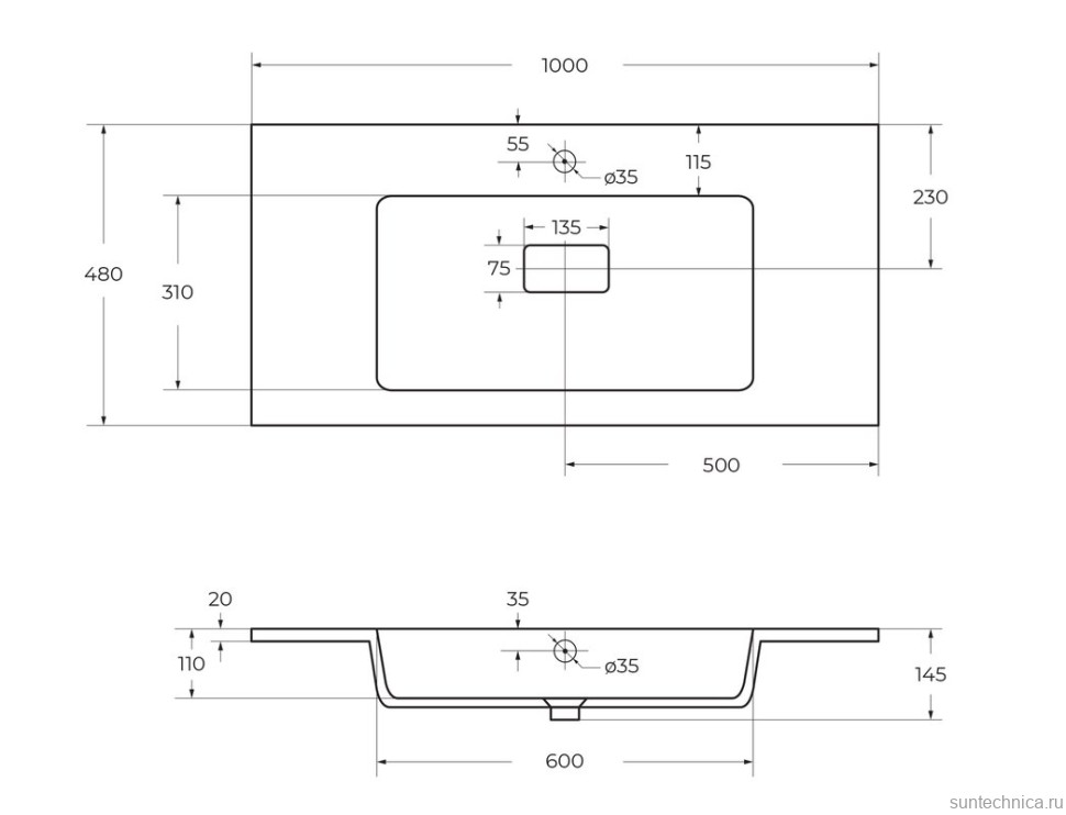 Тумба с раковиной Cezares Slider 100 подвесная, 2 ящика, орех дымчатый