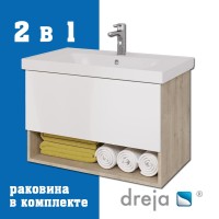 Тумба с раковиной Dreja Perfecto 90 подвесная, дуб эврика, белый глянец