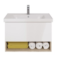 Тумба с раковиной Dreja Perfecto 90 подвесная, дуб эврика, белый глянец