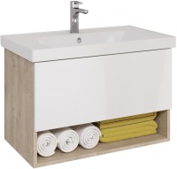 Тумба с раковиной Dreja Perfecto 90 подвесная, дуб эврика, белый глянец