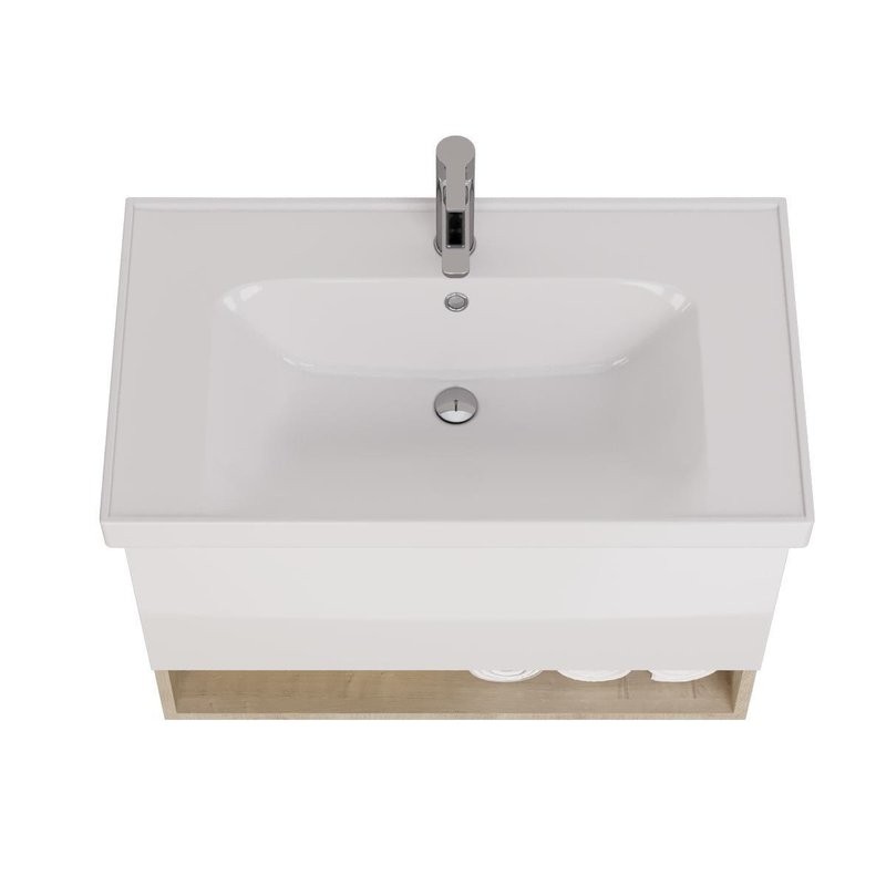 Тумба с раковиной Dreja Perfecto 90 подвесная, дуб эврика, белый глянец