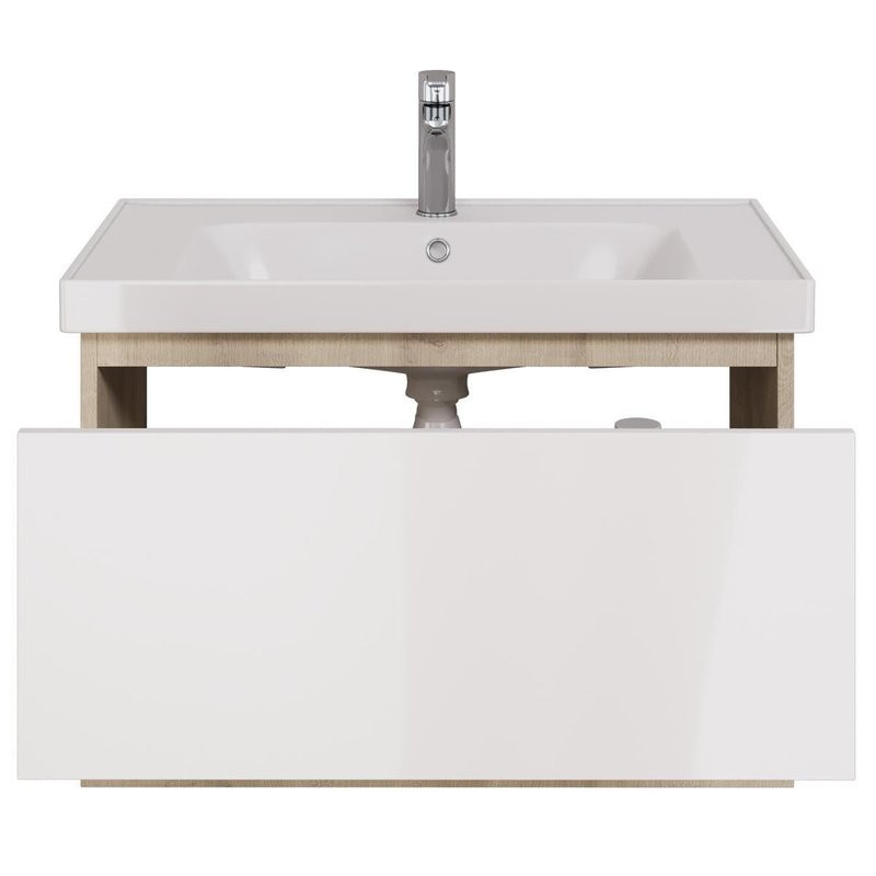 Тумба с раковиной Dreja Perfecto 90 подвесная, дуб эврика, белый глянец