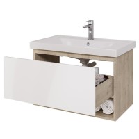 Тумба с раковиной Dreja Perfecto 90 подвесная, дуб эврика, белый глянец