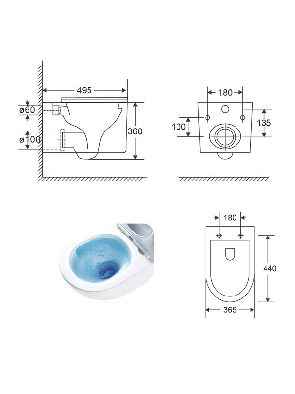 Унитаз подвесной AZARIO Luzio AZ-098-UQ глянцевый белый