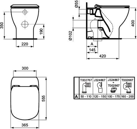 Унитаз приставной напольный Ideal Standard Tesi AquaBlade T007701