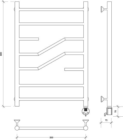 Полотенцесушитель электрический Secado Риволи 4603777457952 85x55 см, подключение справа, глянцевый хром, лесенка