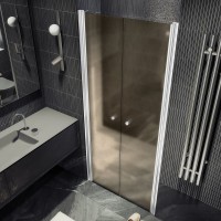 Душевая дверь в нишу Maybahglass MGD-433-1 80 см, профиль матовый белый, стекло бронза матовая