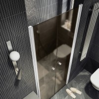 Душевая дверь в нишу Maybahglass MGD-433-1 80 см, профиль матовый белый, стекло бронза матовая
