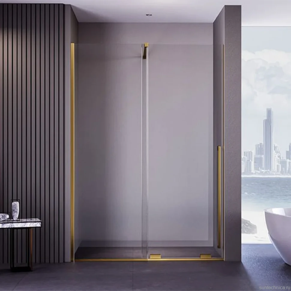 Душевая дверь в нишу Veconi Premium Trento PTDW-50G-150-01-C4 150 см, профиль брашированное золото, стекло прозрачное