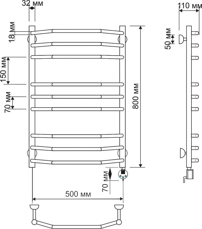 Полотенцесушитель электрический Secado Агата 2 85x55 см, подключение справа, бронза, лесенка, латунь
