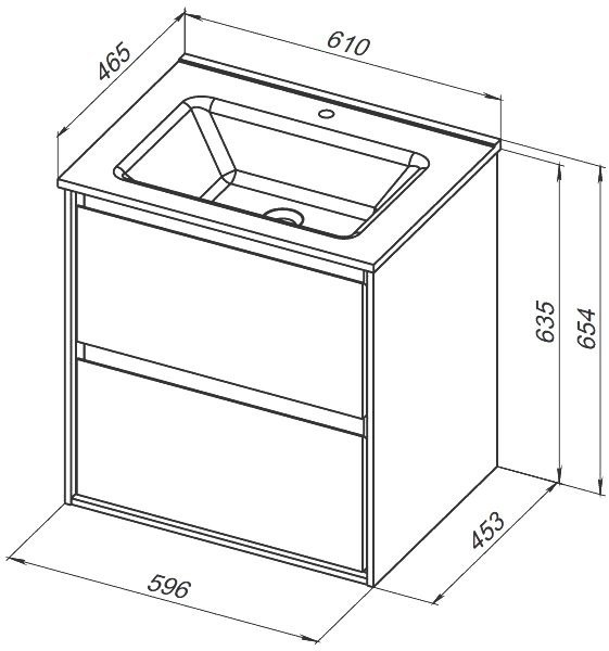 Тумба с раковиной Aquanet Милан 60 подвесная, дуб рошелье