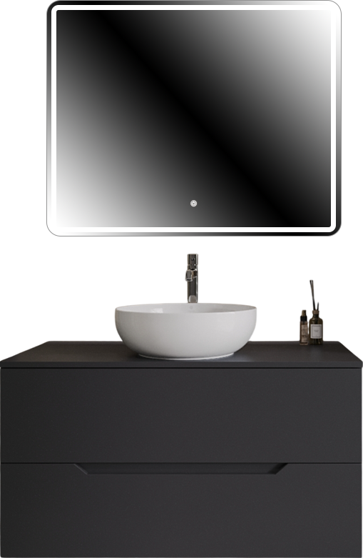 Мебель для ванной комнаты Orange Line 100 подвесная, 2 ящика, матовый графит с раковиной B07-420W