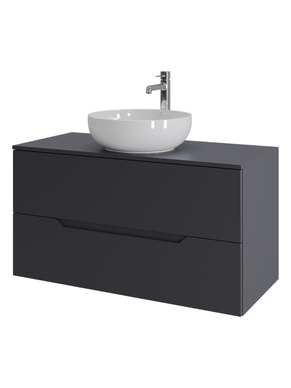 Мебель для ванной комнаты Orange Line 100 подвесная, 2 ящика, матовый графит с раковиной B07-420W