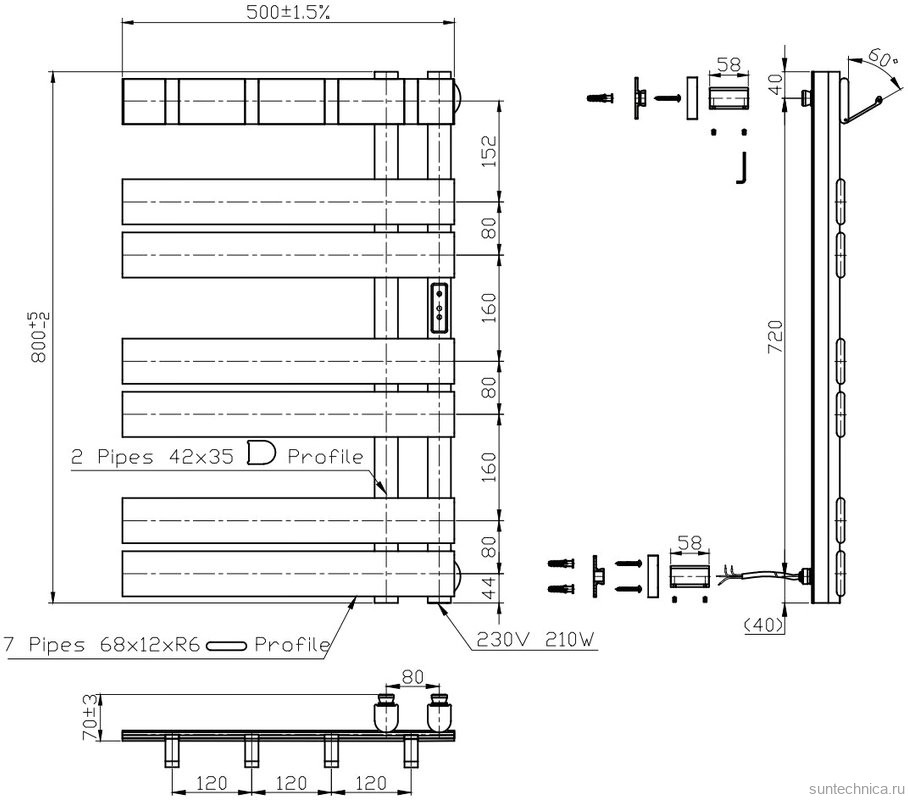 Полотенцесушитель электрический Bauedge Wind Hook AF0010 50x80 черный матовый