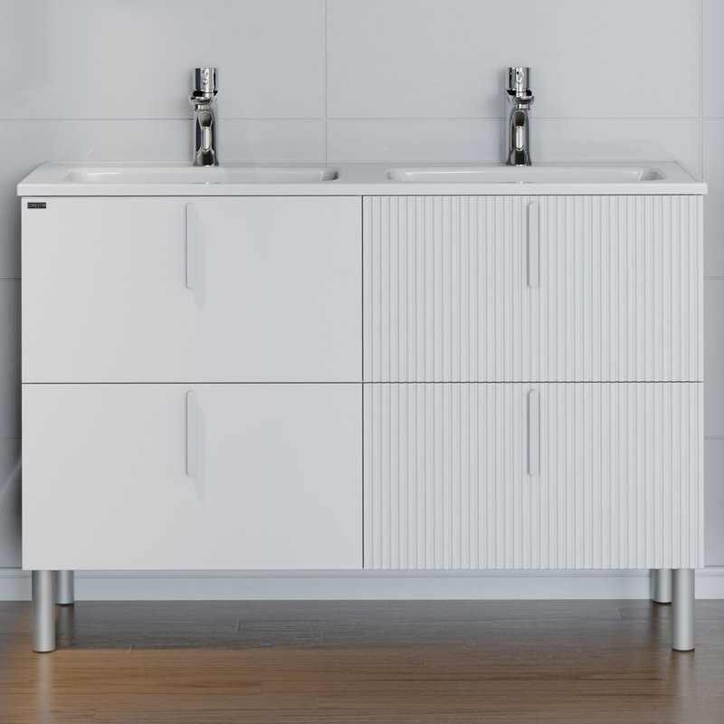 Тумба с раковиной СаНта Вега 120 напольная, 4 ящика, белая