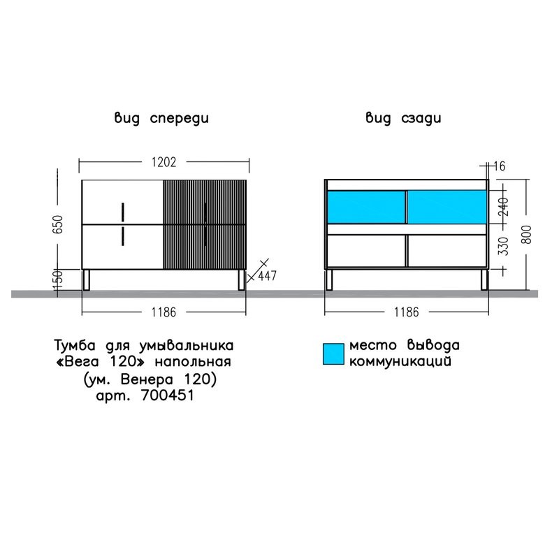 Тумба с раковиной СаНта Вега 120 напольная, 4 ящика, белая