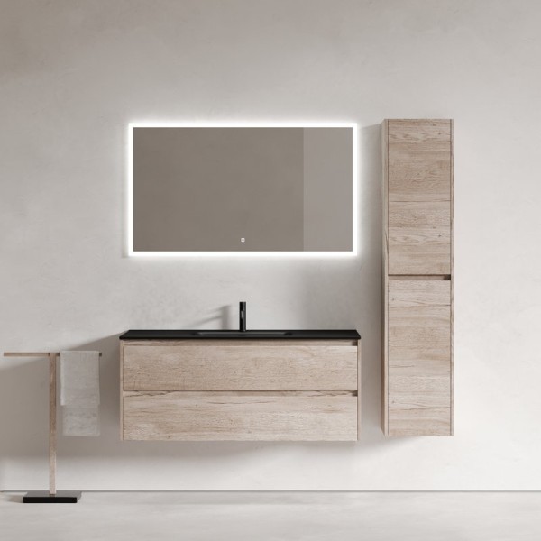 Мебель для ванной комнаты Sancos Libra 120 дуб галифакс натуральный, черная раковина CN7006MB