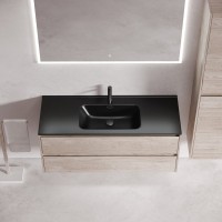 Мебель для ванной комнаты Sancos Libra 120 дуб галифакс натуральный, черная раковина CN7006MB
