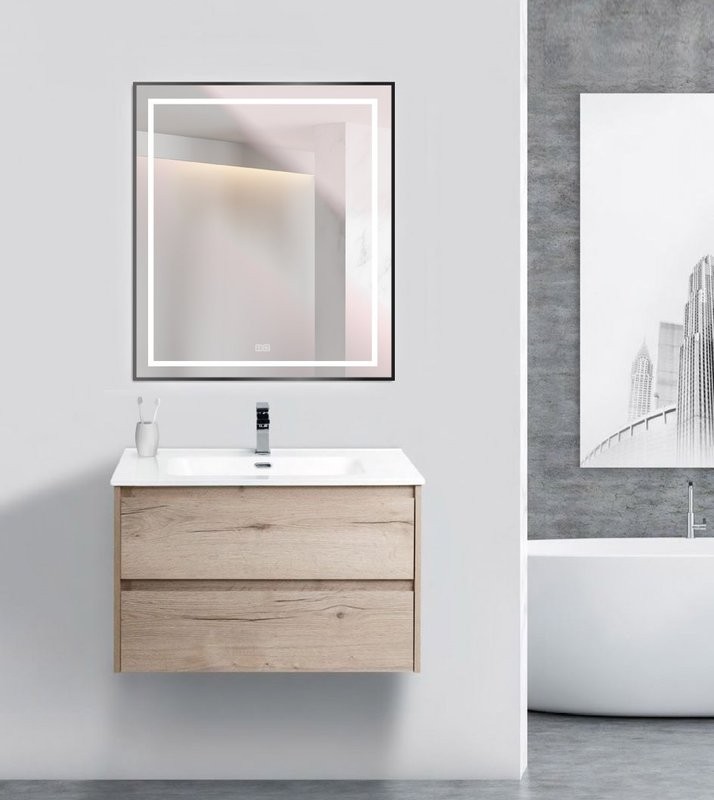 Зеркало BelBagno Kraft 80x70, с подсветкой, с подогревом, черный