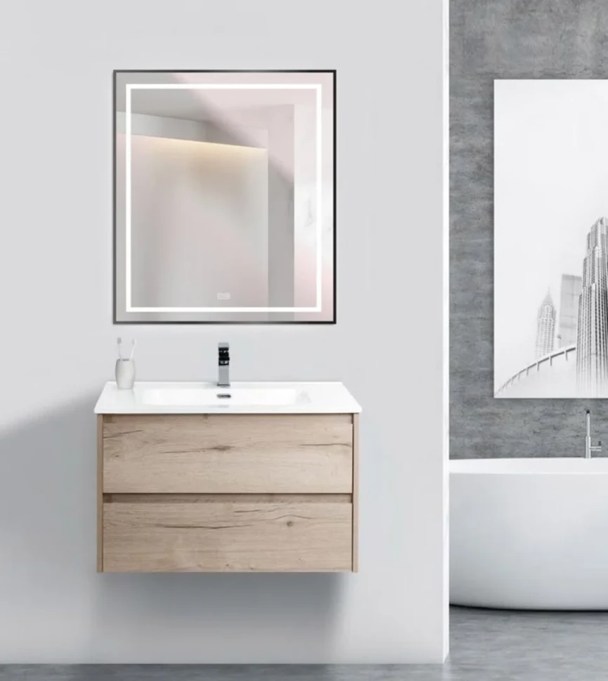 Зеркало BelBagno Kraft 80x70, с подсветкой, с подогревом, черный