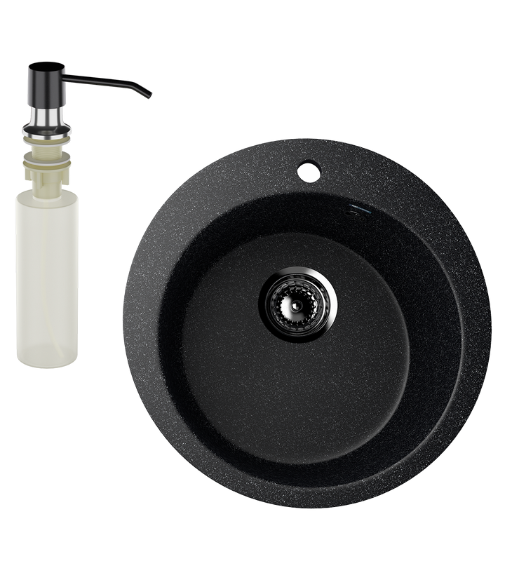 Мойка кухонная Ulgran U-405 308 черная + дозатор U-01 ультра-черный