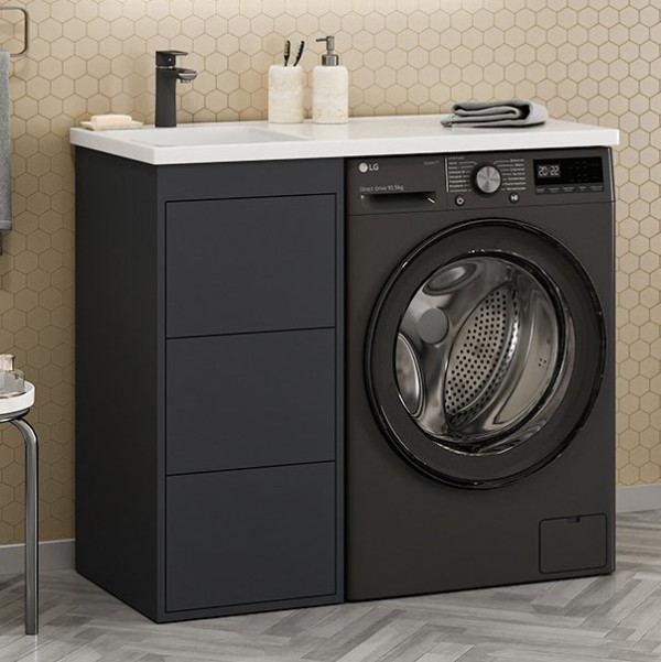 Тумба с раковиной Brevita Grafit 60 L под стиральную машину, раковина Kamilla графит
