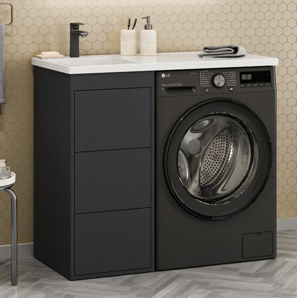 Тумба с раковиной Brevita Grafit 60 L под стиральную машину, раковина Kamilla графит