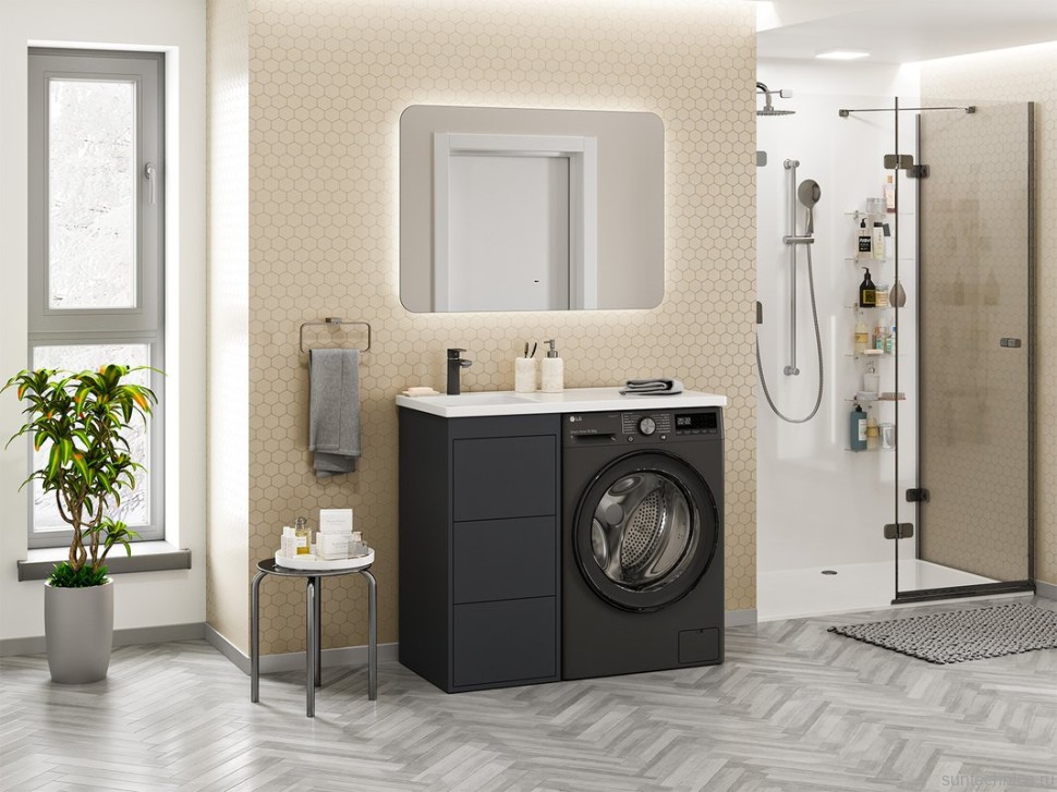 Тумба с раковиной Brevita Grafit 60 L под стиральную машину, раковина Kamilla графит