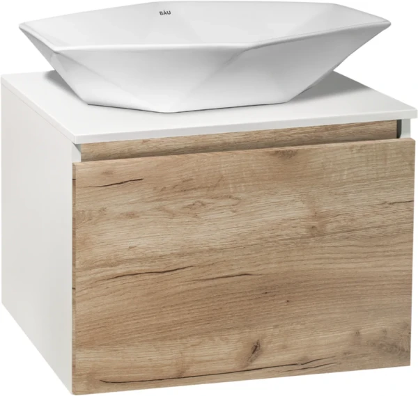 Тумба с раковиной Runo Бари 60 крафтовый дуб, раковина Poligono 65
