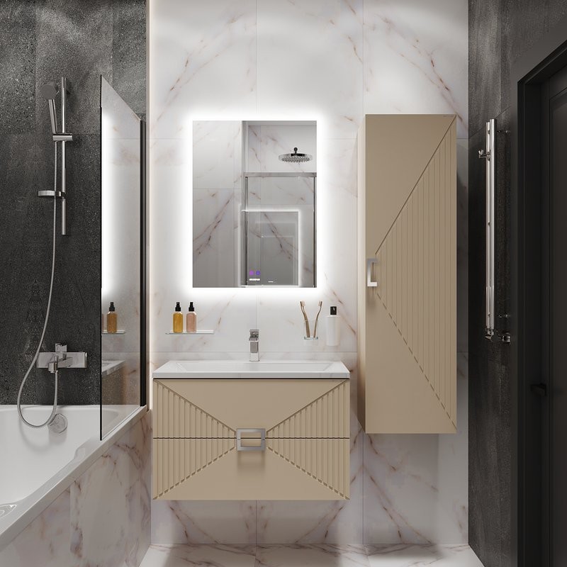 Шкаф-пенал для ванной Grossman Луксор 42 L/R матовый бежевый