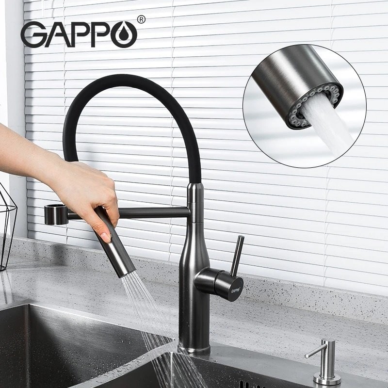 Смеситель для кухни Gappo G4398-51 с гибким изливом, оружейная сталь
