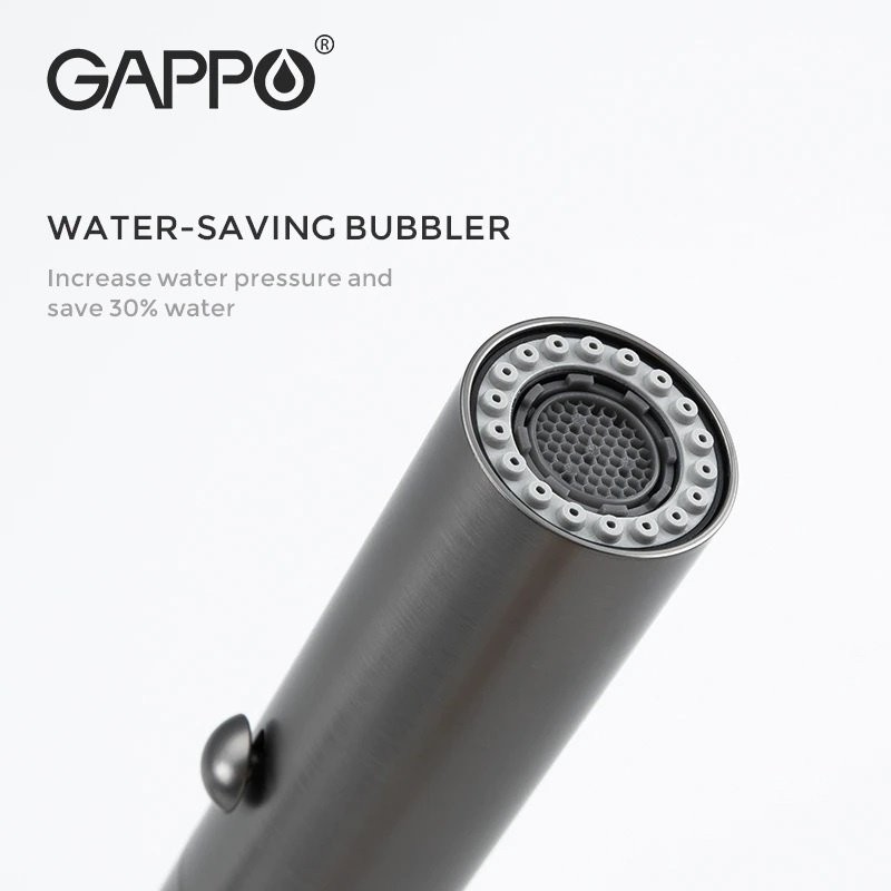 Смеситель для кухни Gappo G4398-51 с гибким изливом, оружейная сталь