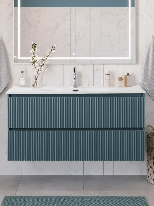 Тумба с раковиной BelBagno Uno 120 подвесная, 2 ящика, матовая голубая