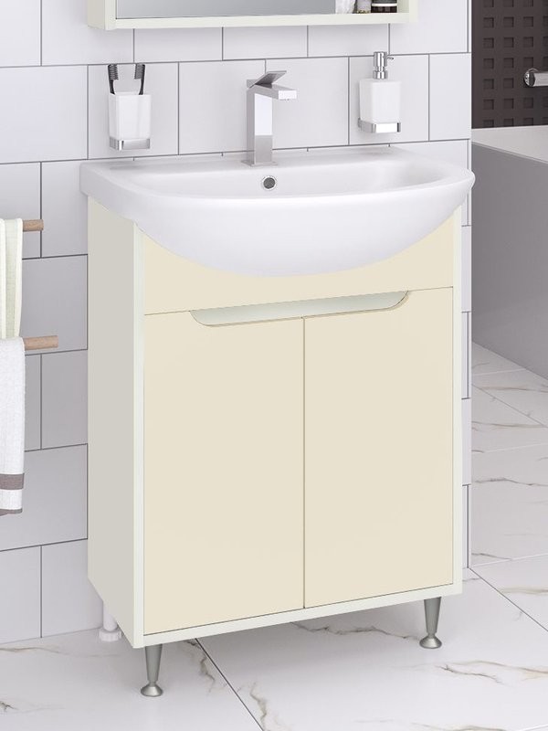 Тумба с раковиной Runo Эконова 50 напольная, белая крем