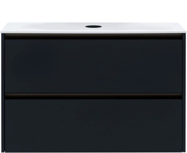 Тумба под раковину со столешницей Allen Brau Activity 100 с подсветкой, матовый антрацит, черный браш, столешница белая