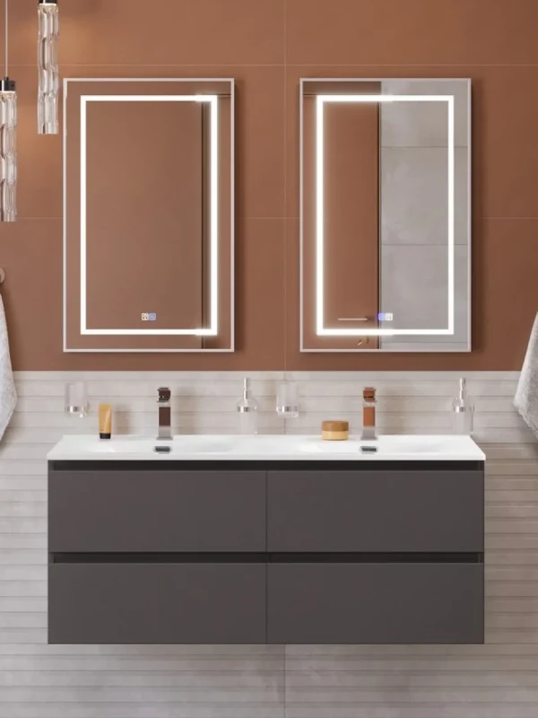 Мебель для ванной комнаты BelBagno Kraft 120 подвесная, матовая темно-серая, раковина bb-8099-120-2, для двоих
