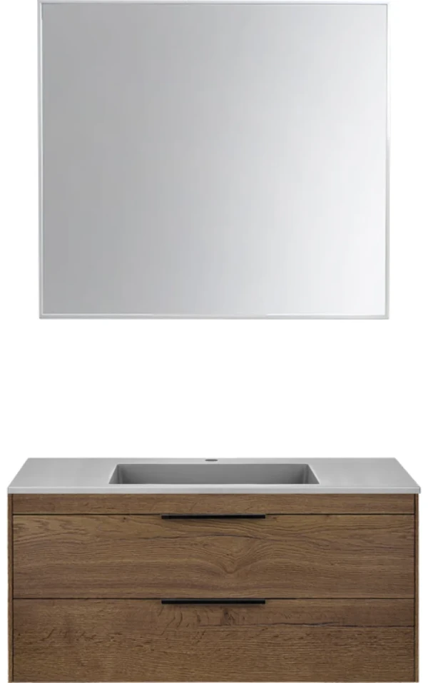 Мебель для ванной комнаты Vincea Chiara 2D 100, 2 ящика, дуб табак, с серой раковиной
