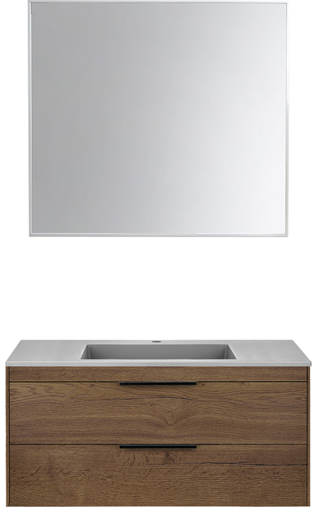 Мебель для ванной комнаты Vincea Chiara 2D 100, 2 ящика, дуб табак, с серой раковиной