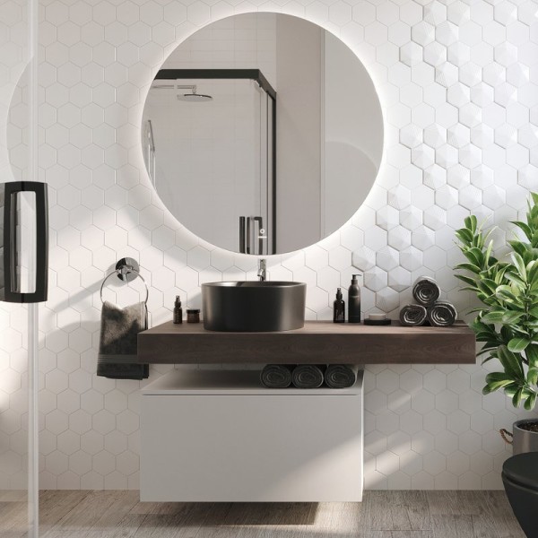 Мебель для ванной комнаты STWORKI Ольборг 120 столешница дуб карпентер, без отверстий, с тумбой 80