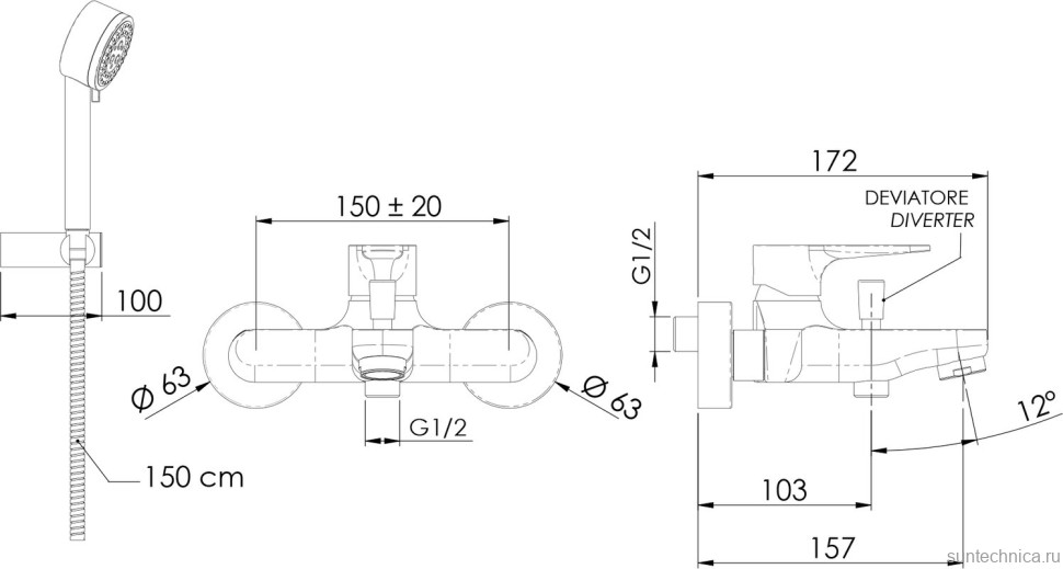 Смеситель для ванны с душем Remer Winner W02