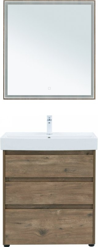 Тумба с раковиной Aquanet Nova Lite 75 напольная, дуб рустикальный, 3 ящика