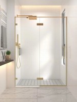 Душевая дверь в нишу Veconi Premium Alassio G 140x200, профиль брашированное золото, стекло прозрачное