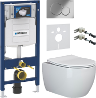 Комплект Унитаз подвесной Ceramicanova Play CN3001 с микролифтом, безободковый + Крепления Geberit Duofix 111.815.00.1 к стене + Звукоизоляция + Инсталляция UP 320 111.300.00.5 + Кнопка Sigma 01 115.770.21.5 хром